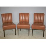 Set of three stylish brown leather ribbed back chairs 18 W x 34 H x 18 D