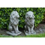 Pair stone seated lions. 27W 61H