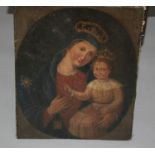 Very interesting 19th Century oil on panel - Madonna and child.
