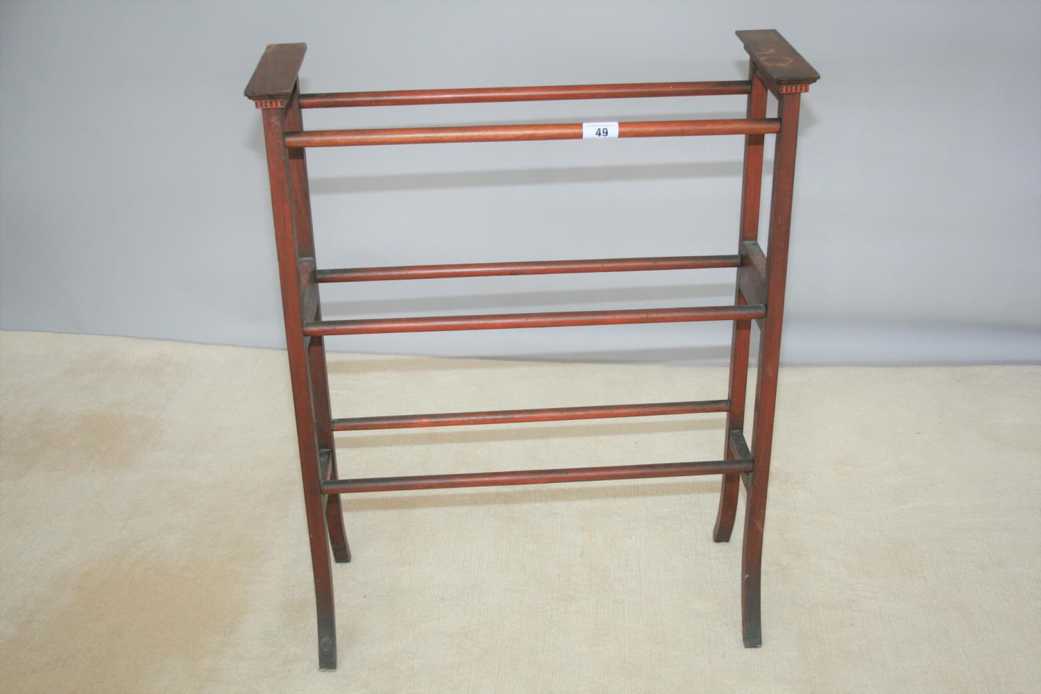 Edwardian inlaid mahogany towel rail 73 W x 92 H x 25 D