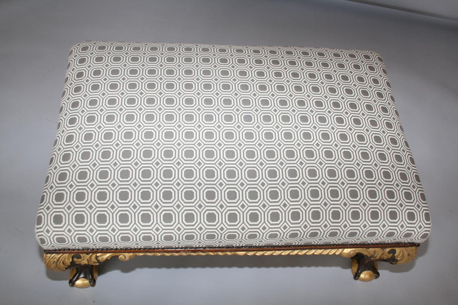 Decorative mahogany and gilt centre stool, upholstered with brass stud embellishment standing on - Image 3 of 3