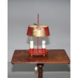 Japanned occasional lamp with adjustable shade. 22W x 31H x 14D