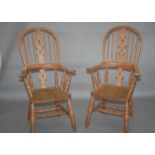 Fine pair of ash Windsor arm chairs 70 W x 120 H x 60 D