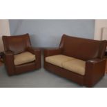 Vintage leatherette two seater and matching chair 132 W x 85 H x 80 D