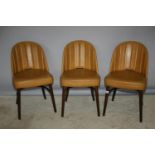Set of three stylish brown leather ribbed back chairs 23 W x 29 H x 18 D