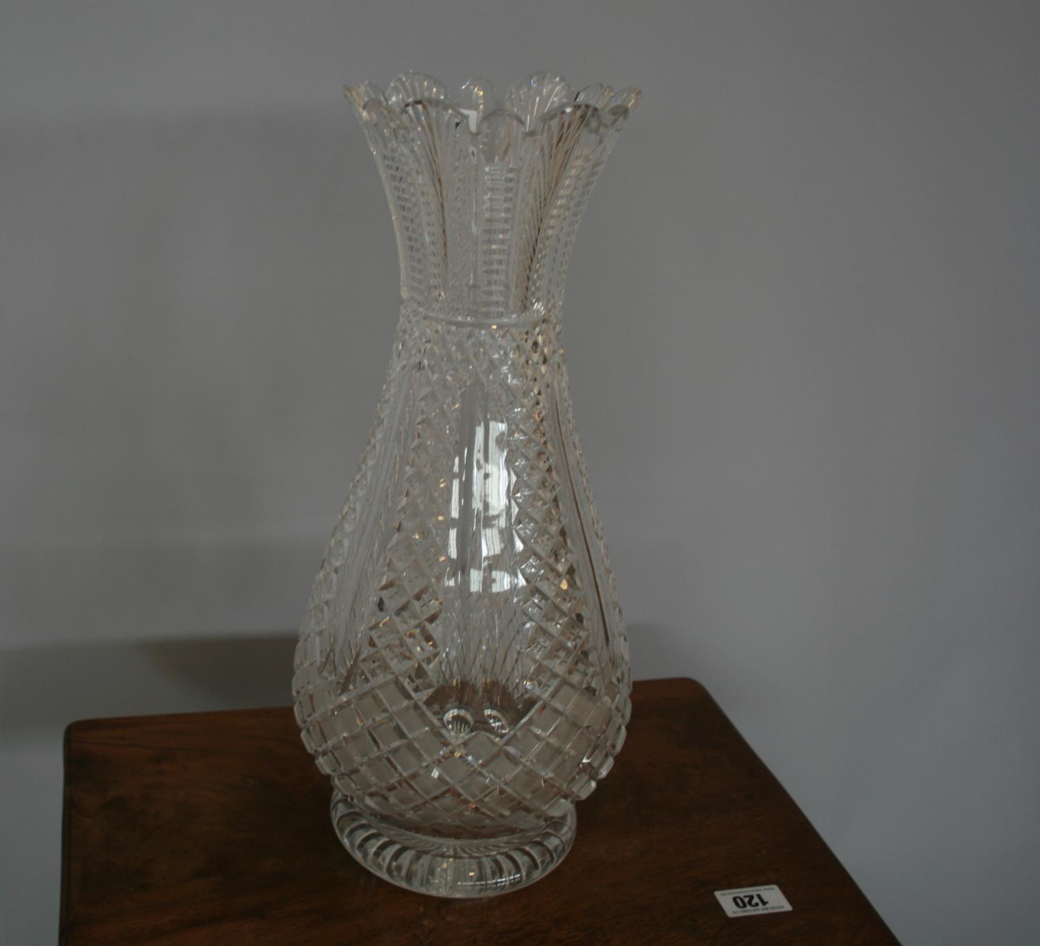 Fine tall cut glass vase. 22W x 50H