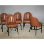 Set of five stylish leather upholstered brown ribbed back chairs 23 W x 29 H x 18 D