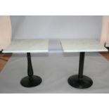 Two quality marble top bar tables (slight damage to marble and slight variation in size) 70 W x 70 H