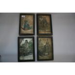 Unusual set of four 18th Century framed engravings, embellished with fabric and jewels 19 W x 30 H