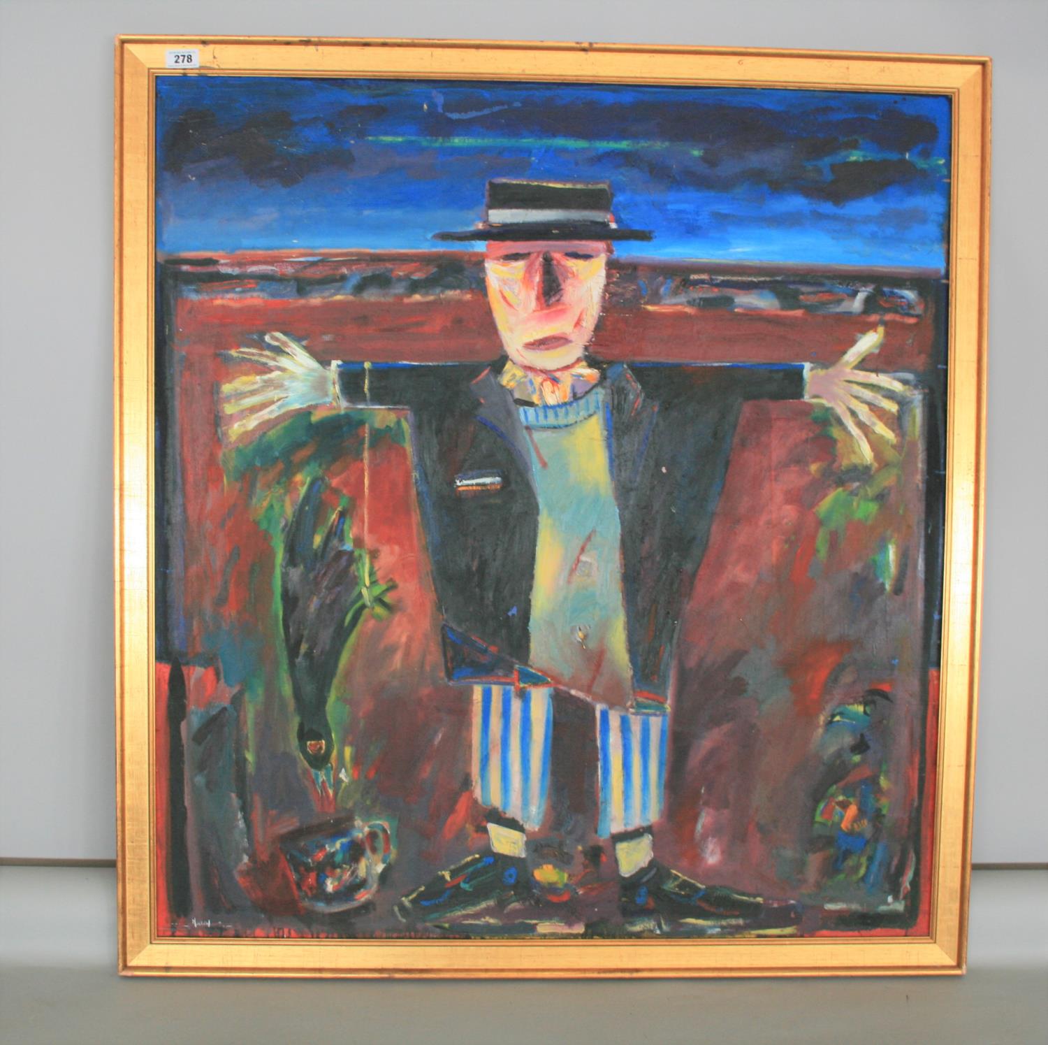 Henry Morgan Irish oil on board, Scarecrow 1994. 110W x 120H