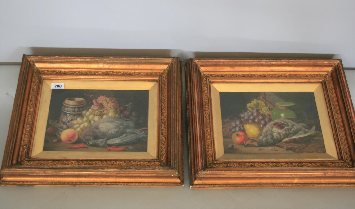 Charles Thomas Bale 1866 a pair of oil on canvas of Game in decorative gilt frame. 35W x 25H