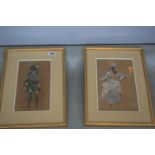 Unusual pair of water colours man and women in African dress signed. 23W x 36H