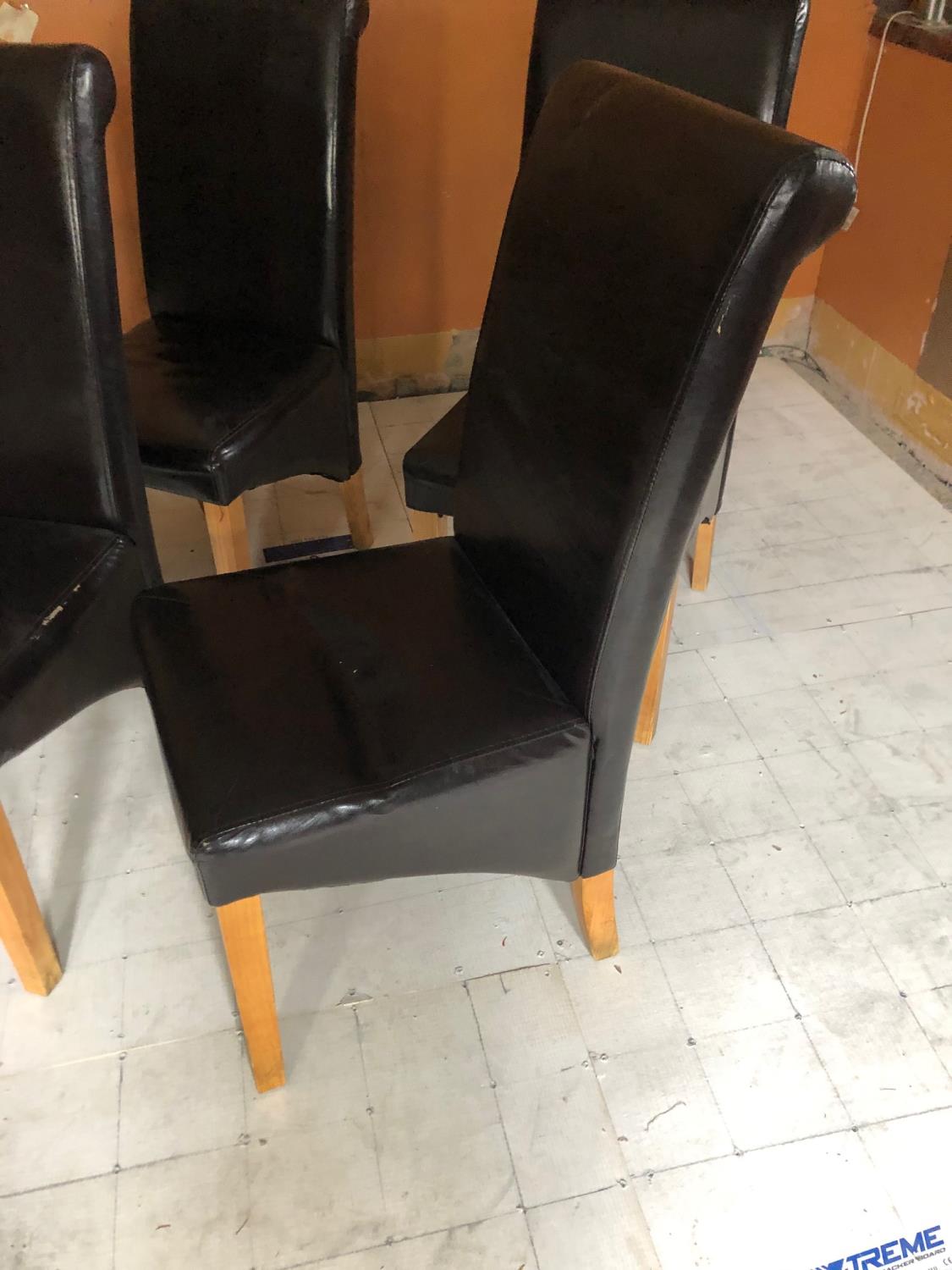 Set of six tallback, black leather restaurant chairs 44W 108H - Image 4 of 4