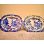 Unusual pair of willow patterned plates 27W 20H