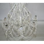 As new quality silver framed crystal 8 branch chandelier. 80W x 100H