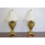 Pair gilt pineapple shaped table lamps with shades. 40W 80H