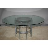 Very cool vintage chrome based circular dining table with glass top 150 x 72 H