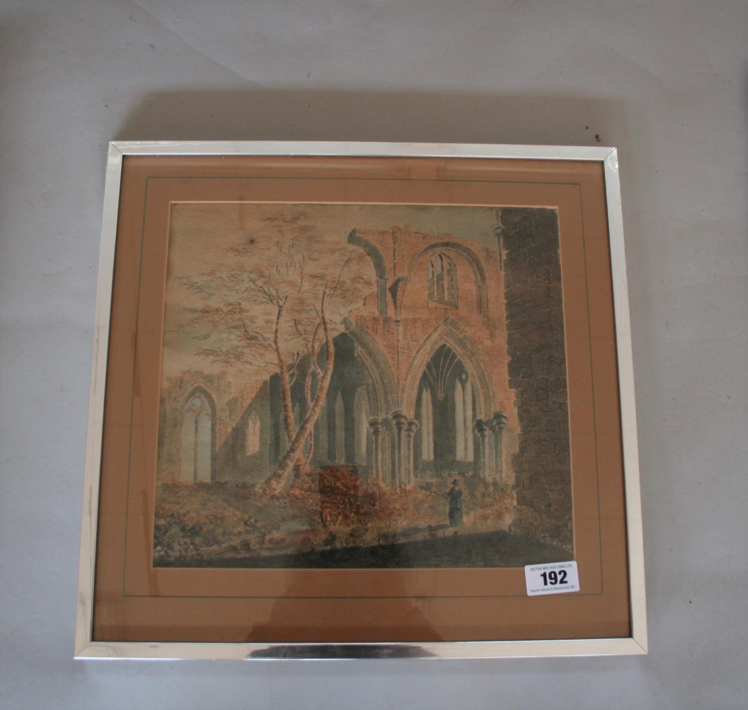 Three watercolours - Water colour of church ruins , mixed media on panel and gilt frame print of the - Image 2 of 3