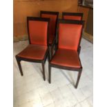 Set of six highback restaurant chairs, with orange leather upholstery 45W 90H 46D
