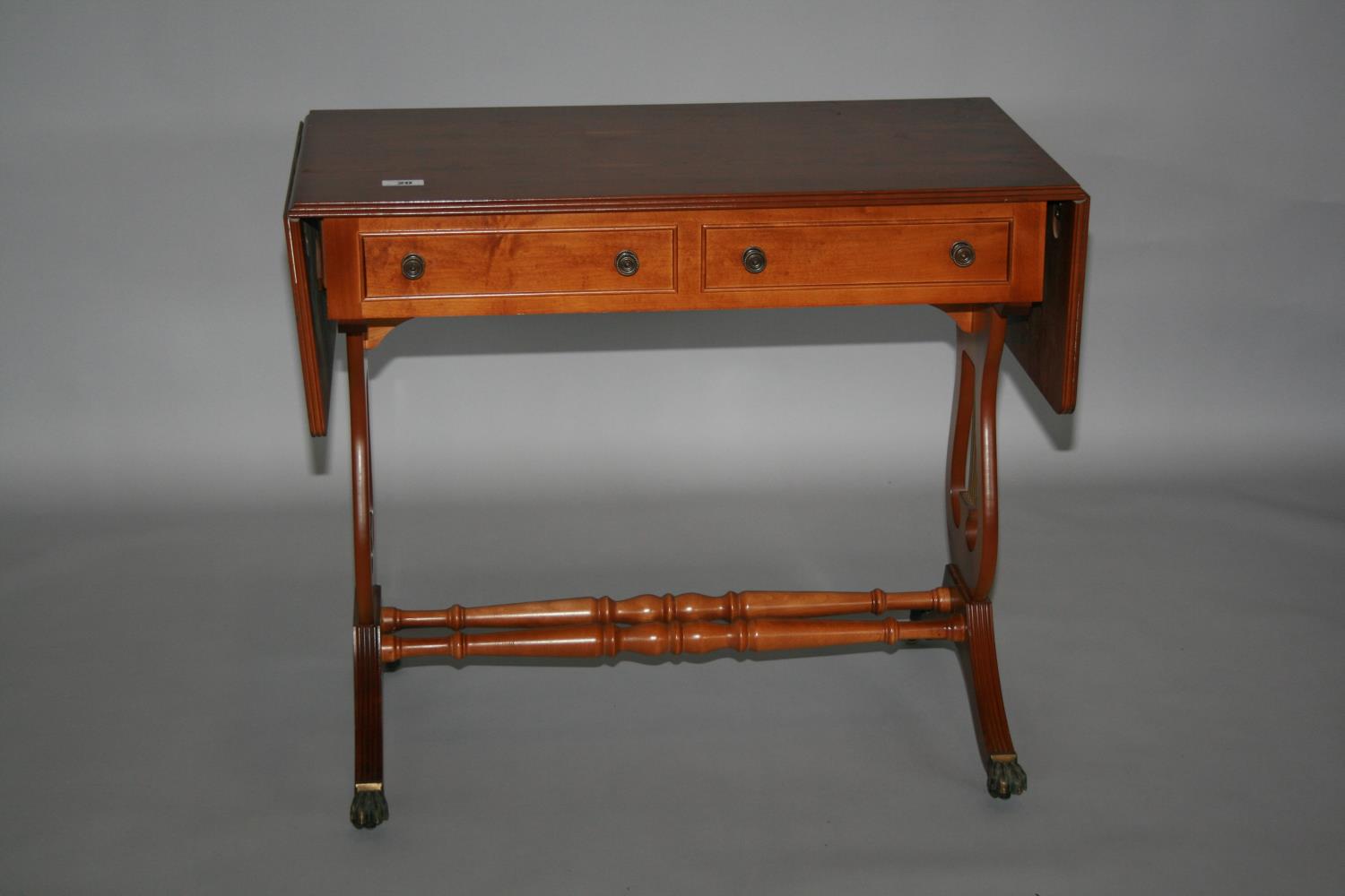 Yew wood sofa table and matching side table with two drawers 90 W x 75 H x 50 D and 90 W x 75 H x 45 - Image 3 of 3