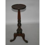19th Century mahogany torchiere with circular top on tapering support 40 W x 84 H
