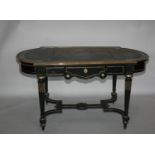 19th Century ebonised and brass mounted centre table with frieze drawer as found 152 W x 76 H x 90