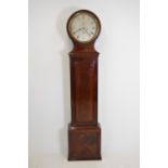 Georgian mahogany drum head long case clock with silver dial . 46W 203H 22D