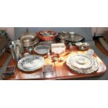 Collection of antique silverplate, meat cover trays etc.