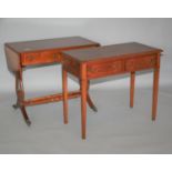 Yew wood sofa table and matching side table with two drawers 90 W x 75 H x 50 D and 90 W x 75 H x 45