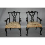 Fine pair of Chippendale style mahogany arm chairs 70 W x 100 H x 70 D