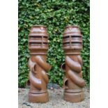 Pair terracotta chimney pots stamped Spiralvent. 36W 122H