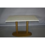 Rectangular marble topped table on gold base (slight damage to marble) 110 W x 75 H x 70 D