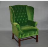 Georgian style velvet upholstered chair with deep buttoned upholstery 80 W x 120 H x 80 D