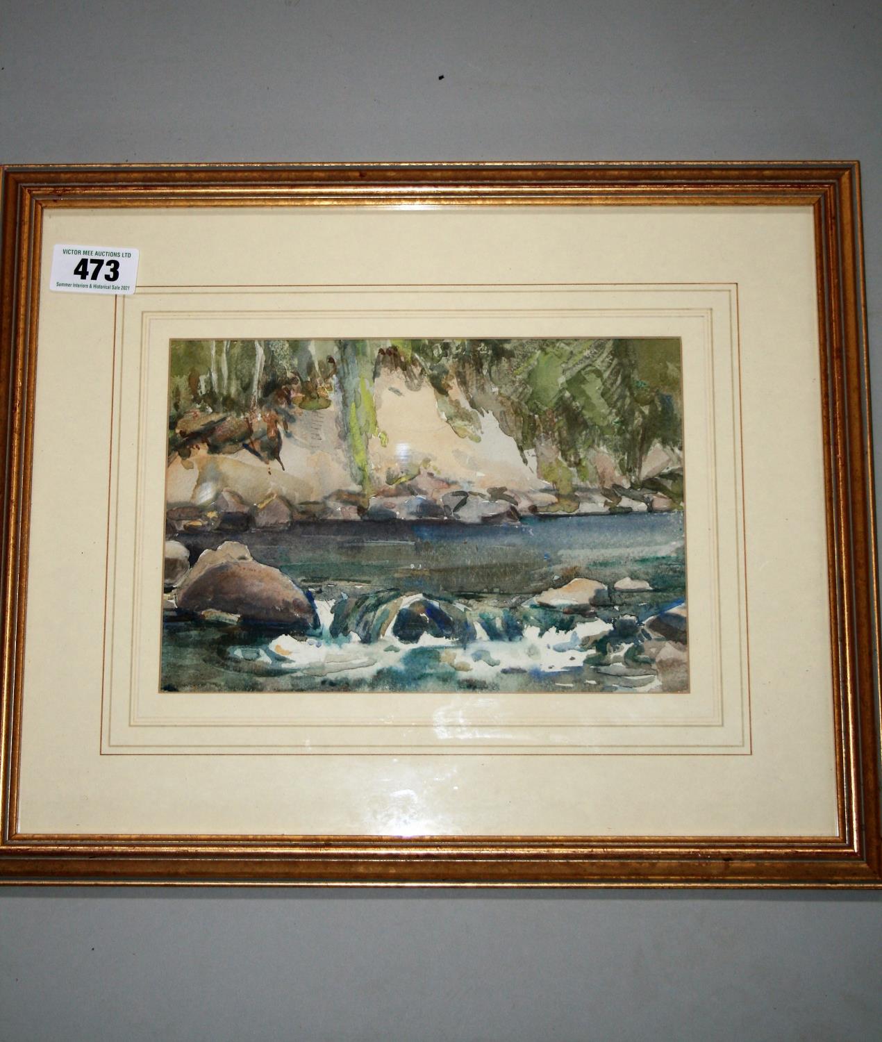 Jose Irwin two gold framed watercolours - "Hooded River Landscape" 45W x 54H and "Natural Weir" - Image 3 of 3