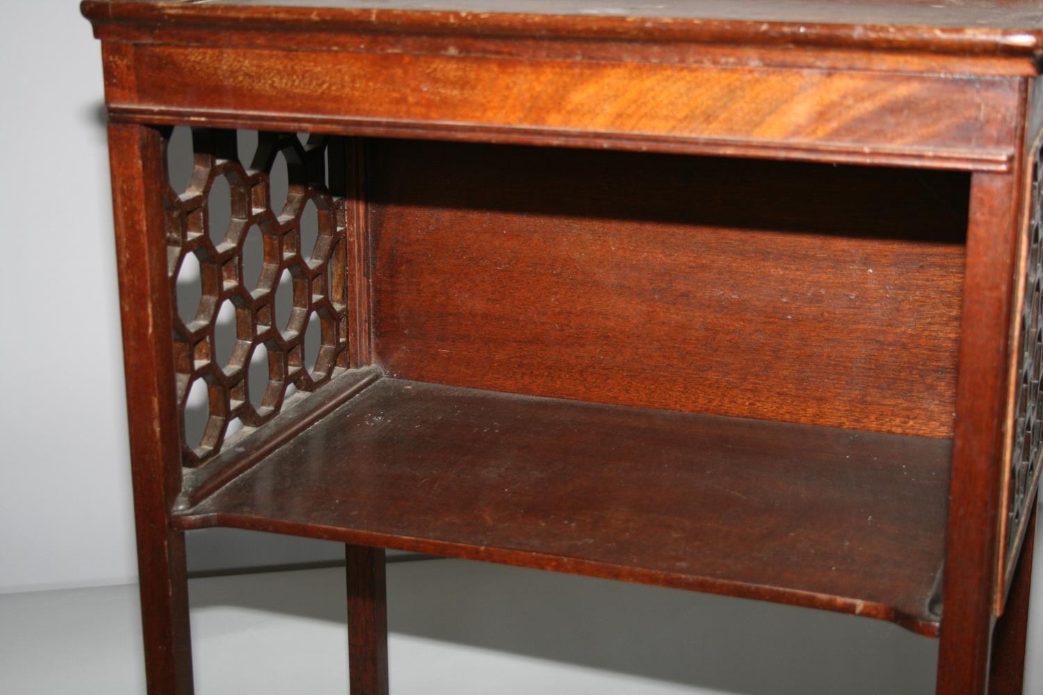 Georgian mahogany night table in the Chinese Chippendale style. 56W x 78H x 34D - Image 3 of 5