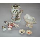 Collection of continental porcelain items , MASONS cup and two ROYAL DOULTON ashtrays.