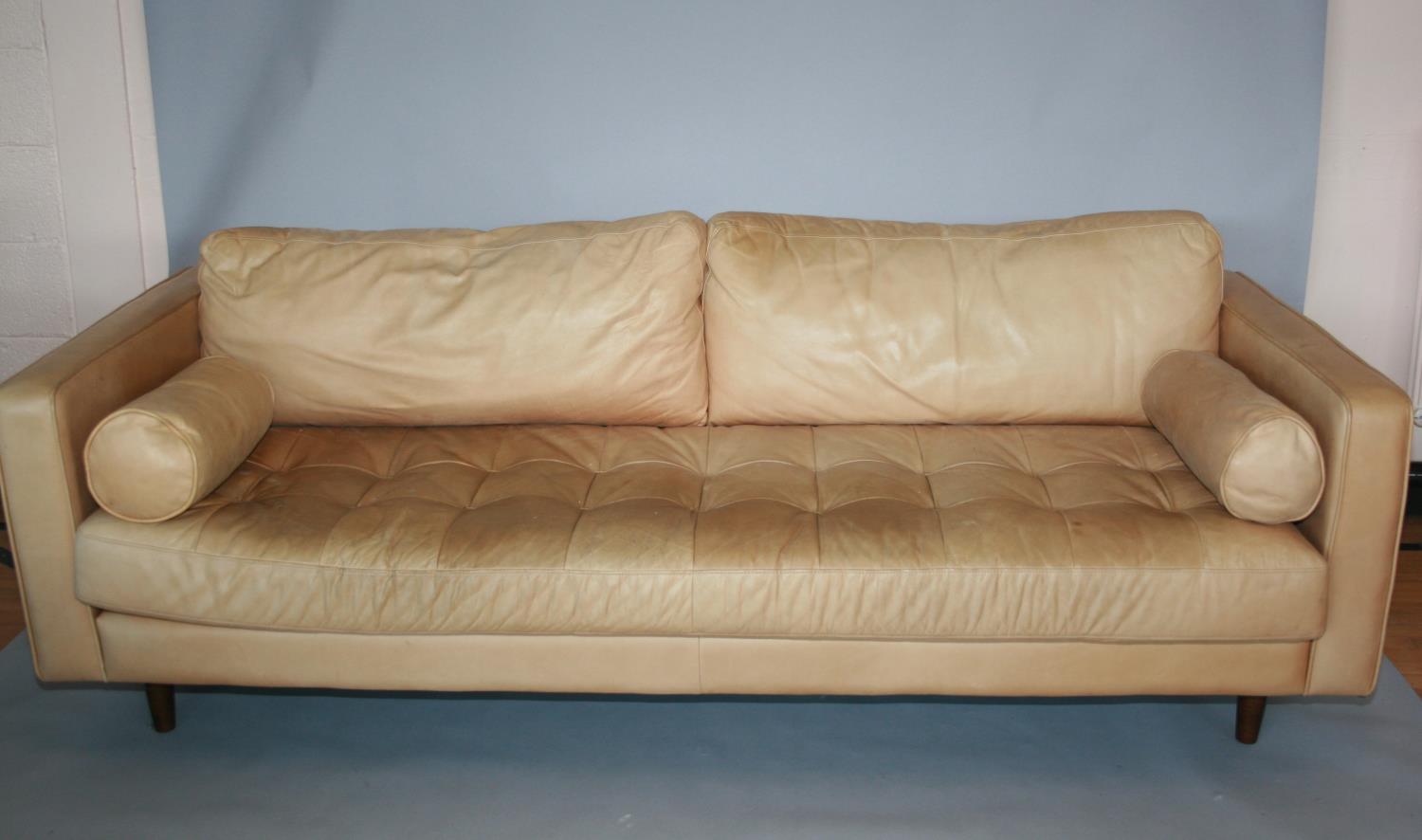 Vintage Rolf Benz tanned colour leather sofa 230 W x 70 H x 105 D