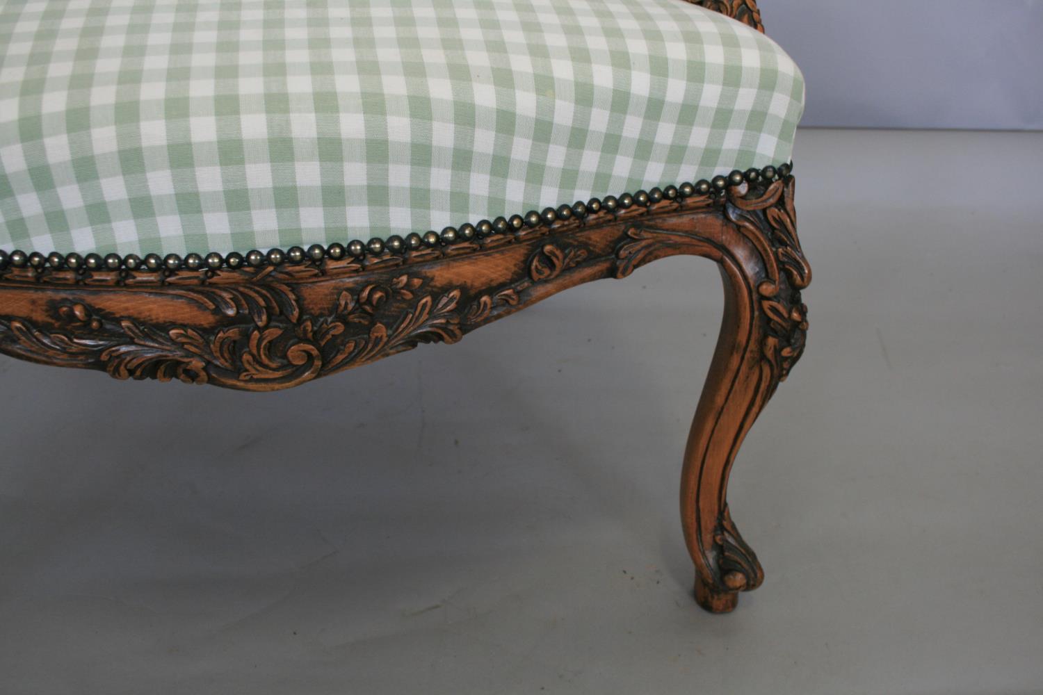 French carved wood and upholstered arm chair 70W x 100H x 65D - Image 2 of 3