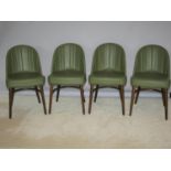 Set of four stylish green leather ribbed back chairs 23 W x 29 H x 18 D