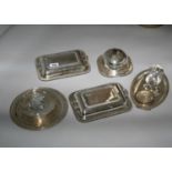 Pair silver plated entree dishes, silver plated muffin dish and other silver plated items.