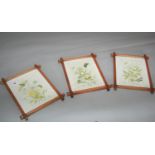 Set of three Arts and Crafts oak framed prints of flowers. 41W x 51H