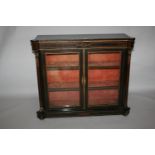Victorian two door side cabinet mainly ebonised with amboyna inlay throughout and ormolu mounts (
