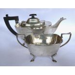 Plain rectangular silver teapot, with Bakelite handle and finial, and matching silver sugar bowl, on