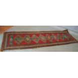 19th Century hand made rug with geometric design (as found). 270W x 80H