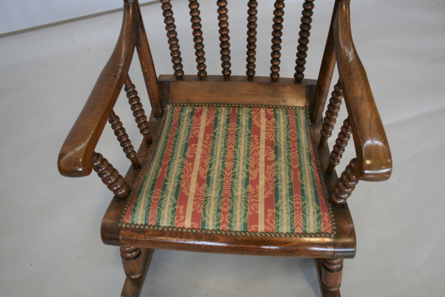 Unusual Edwardian bobbin design rocking chair. 60W x 106H x 65D - Image 2 of 3