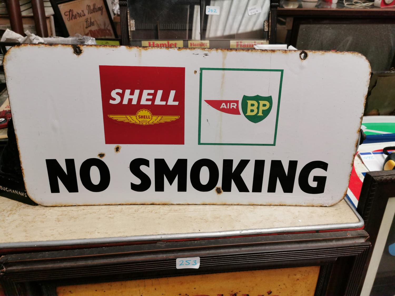 Shell and BP No Smoking advertising sign.