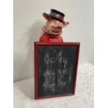 Model of a Pig dressed as a Beefeater with Bar menu board { 61cm H }