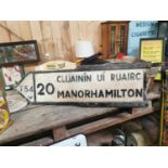 Manorhamilton bi - lingual alloy fingerpost sign