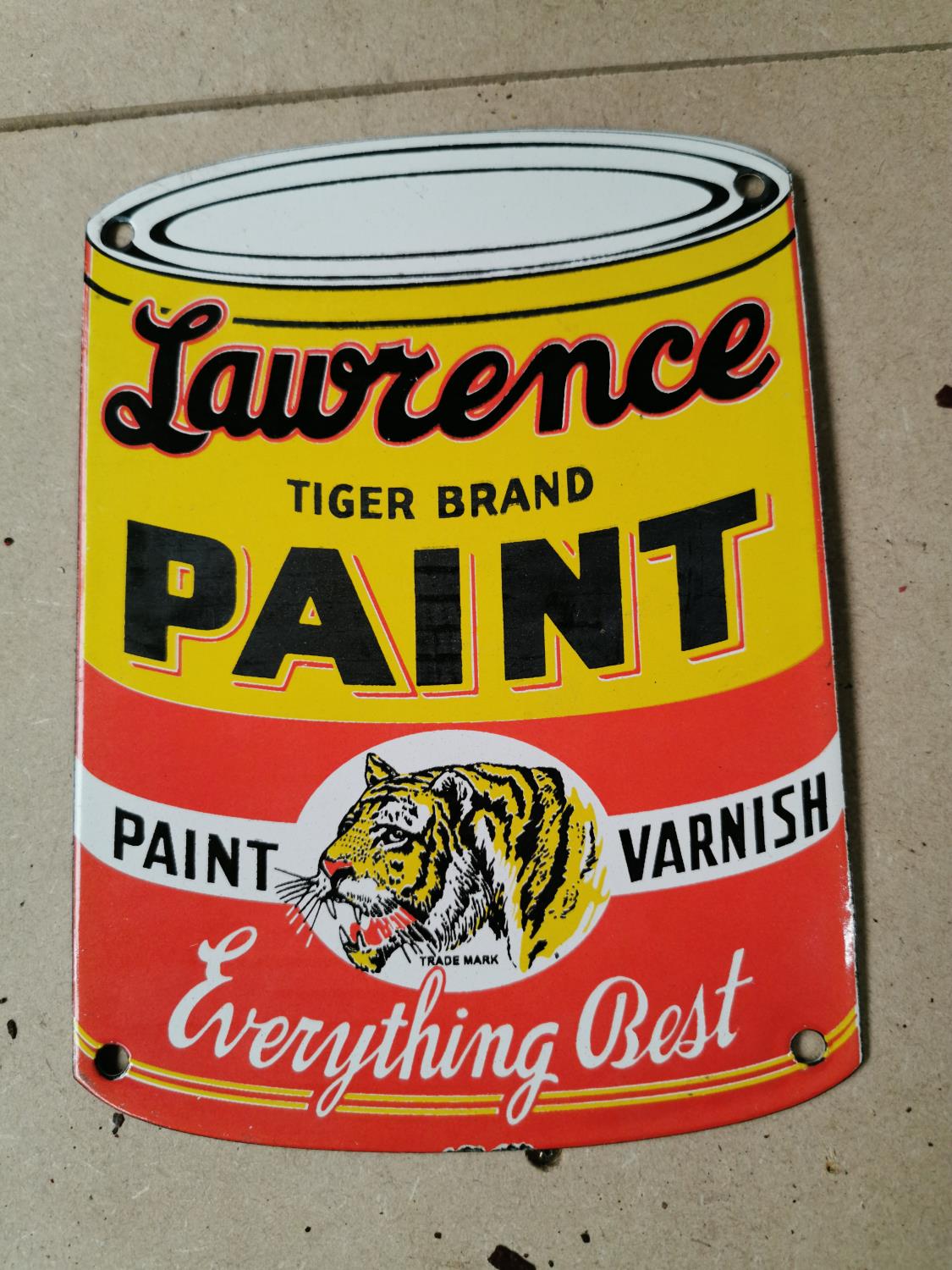 Lawrence Tiger Paint advertising sign.