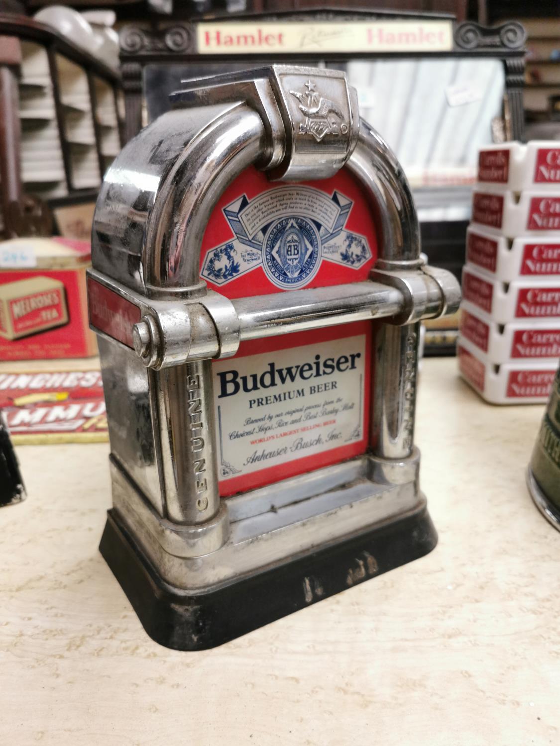 Budweiser beer light up advertising sign.